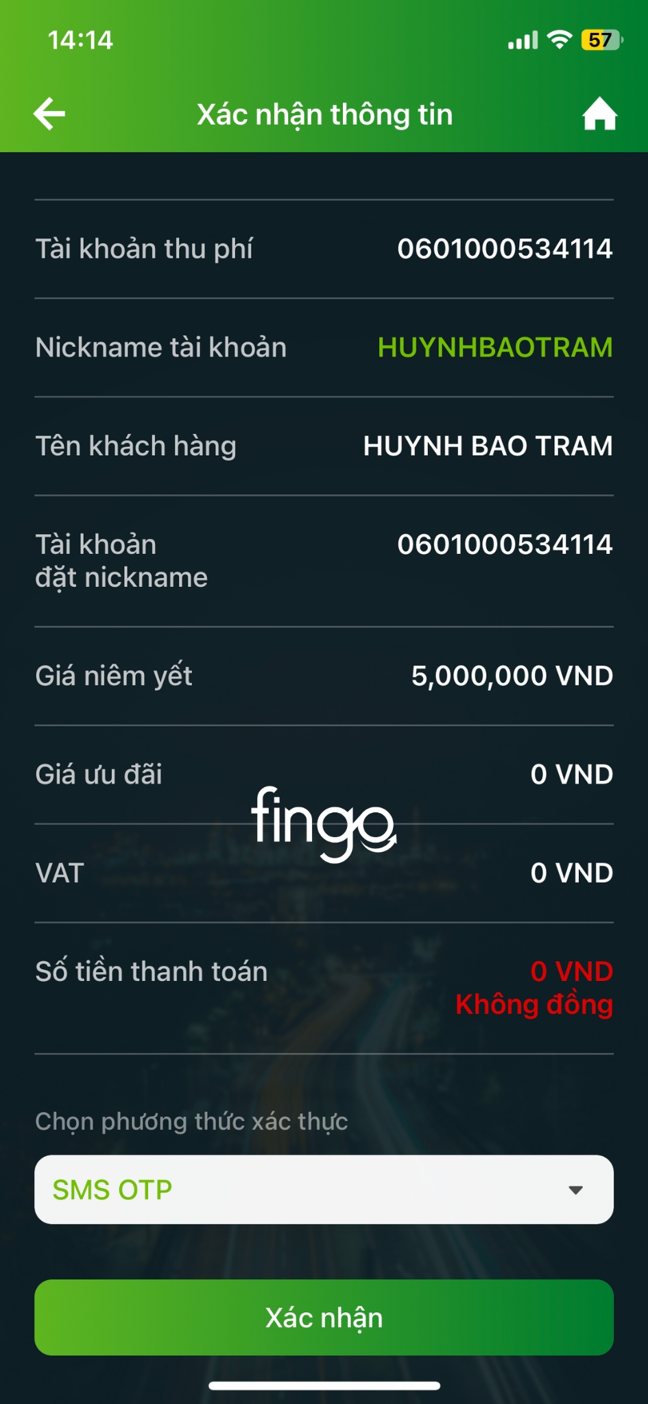 Đặt nickname tài khoản Vietcombank bước 6