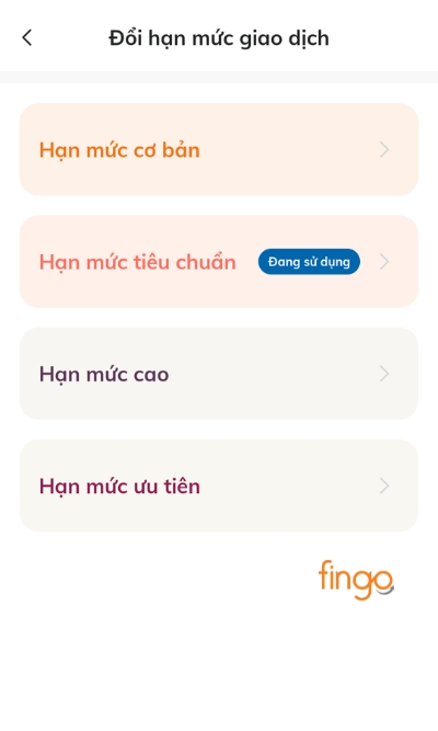 Tại màn hình hiển thị, chọn gói hạn mức mà bạn muốn.