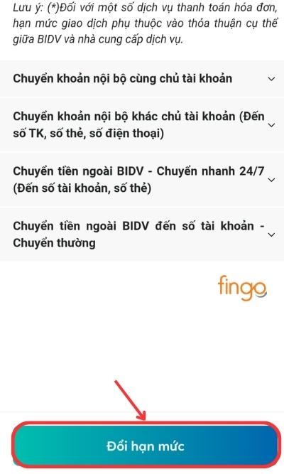 Chọn Đổi hạn mức.
