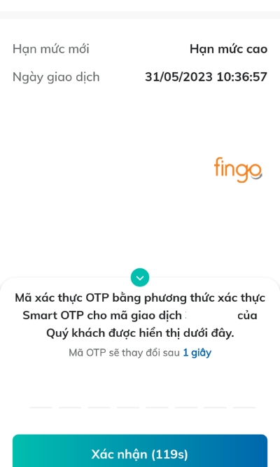 Nhập mã OTP và xác nhận giao dịch.