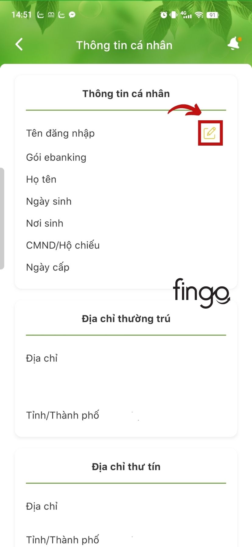 Hãy bấm vào cây bút chì ngang hàng với "Tên đăng nhập"