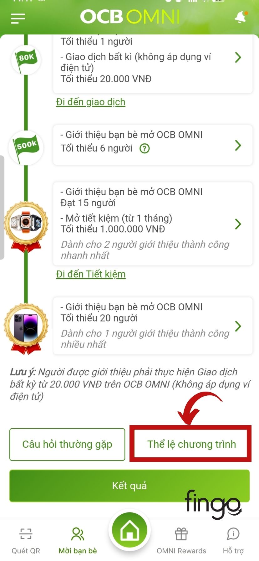 Bước 2: Chọn "Thể lệ chương trình"
