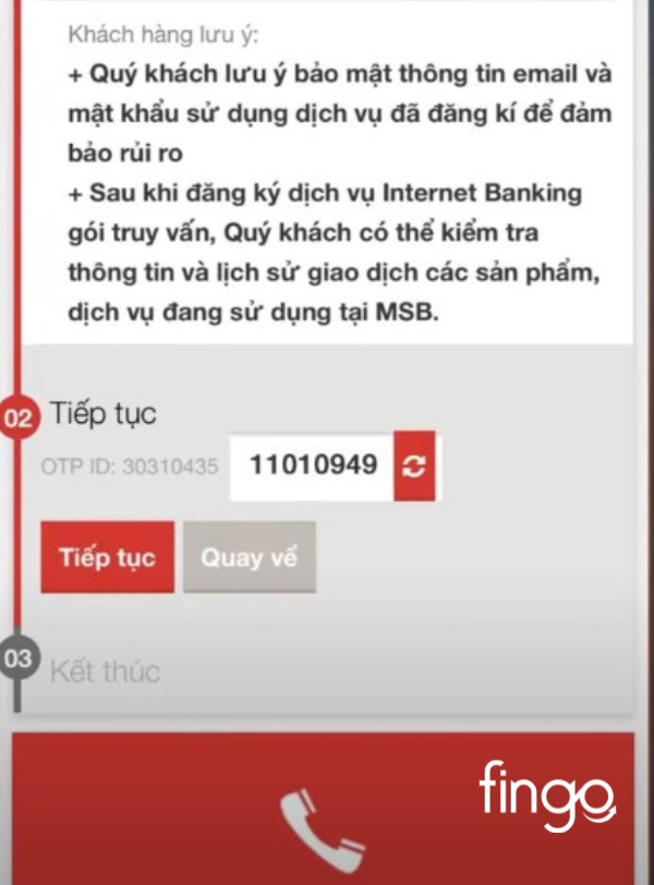 Đăng ký internet banking MSB qua website