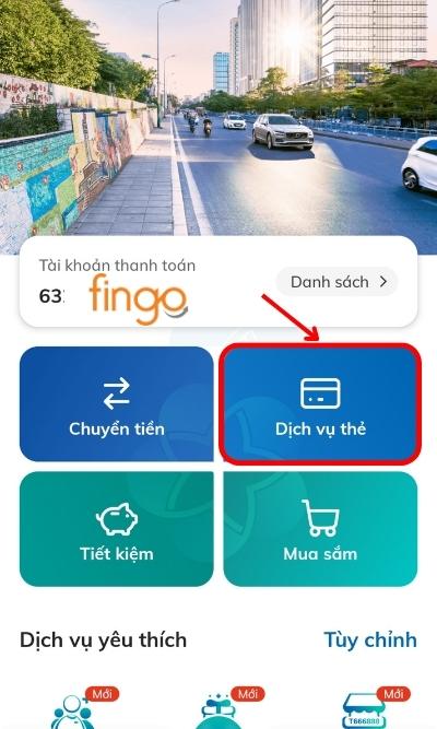 Chọn mục Dịch vụ thẻ