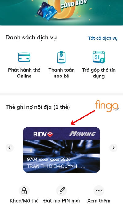 Chọn thẻ ATM mà bạn muốn kiểm tra