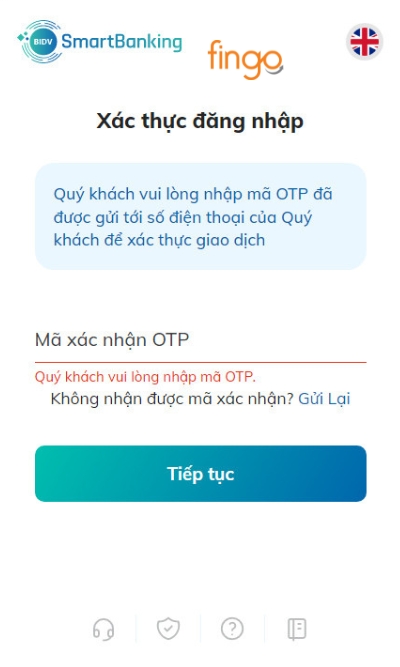 Nhập mã OTP được gửi về điện thoại