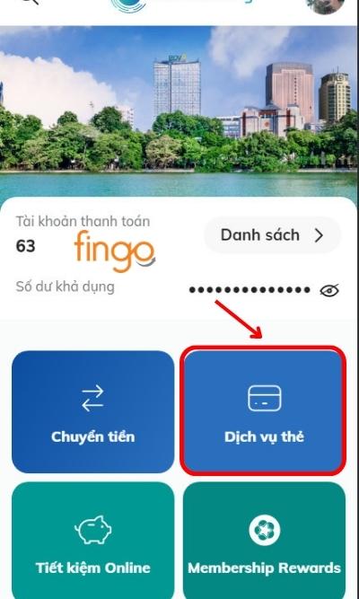 Chọn "Dịch vụ thẻ"