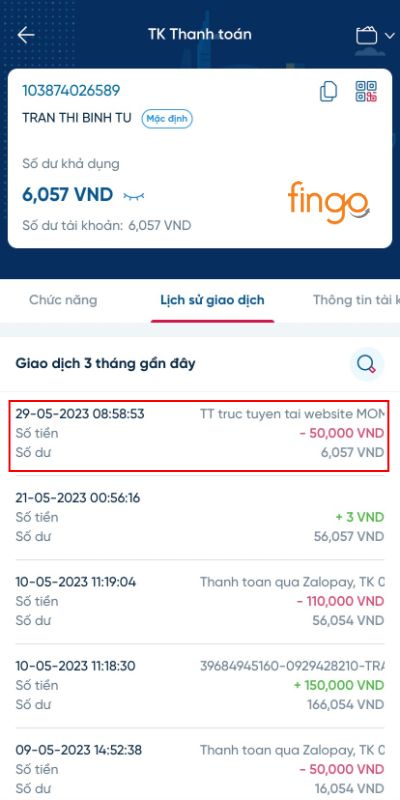 Bấm vào giao dịch cần tìm mã giao dịch