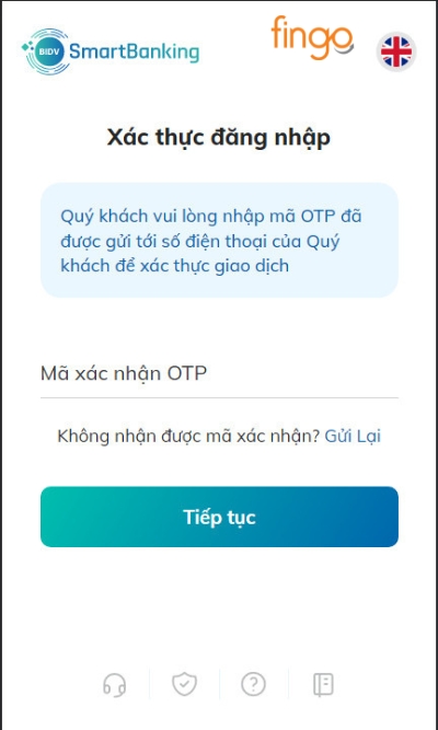 Nhập mã OTP được gửi về điện thoại