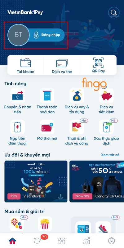 Đăng nhập vào ứng dụng Vietinbank iPay