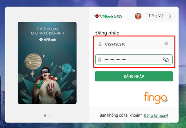 Đăng nhập vào Internet Banking