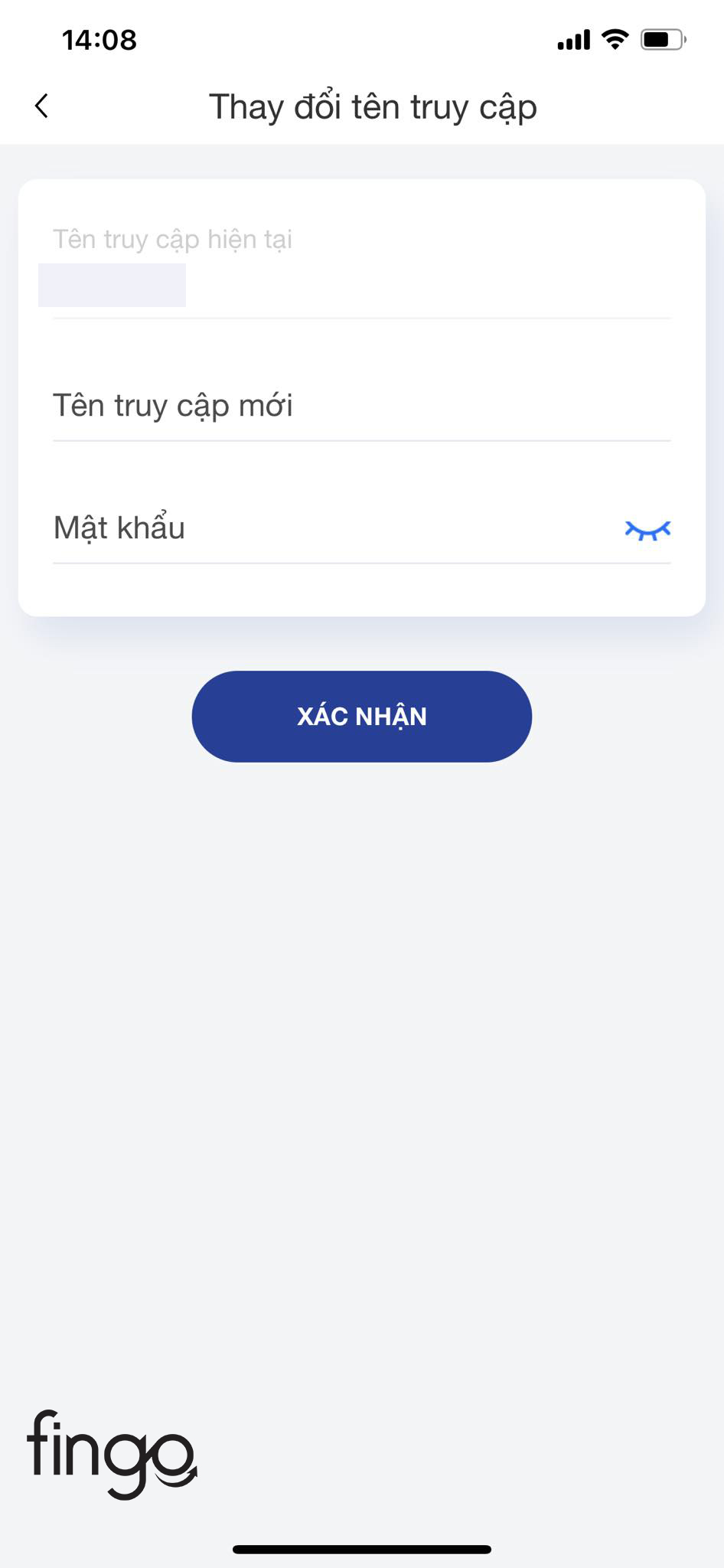 Thay đổi tên truy cập theo hướng dẫn