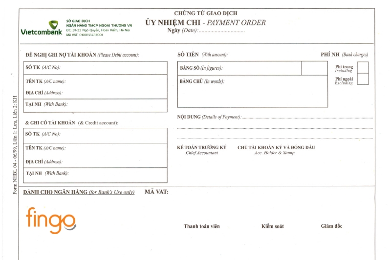 Mẫu uỷ nhiệm chi Vietcombank