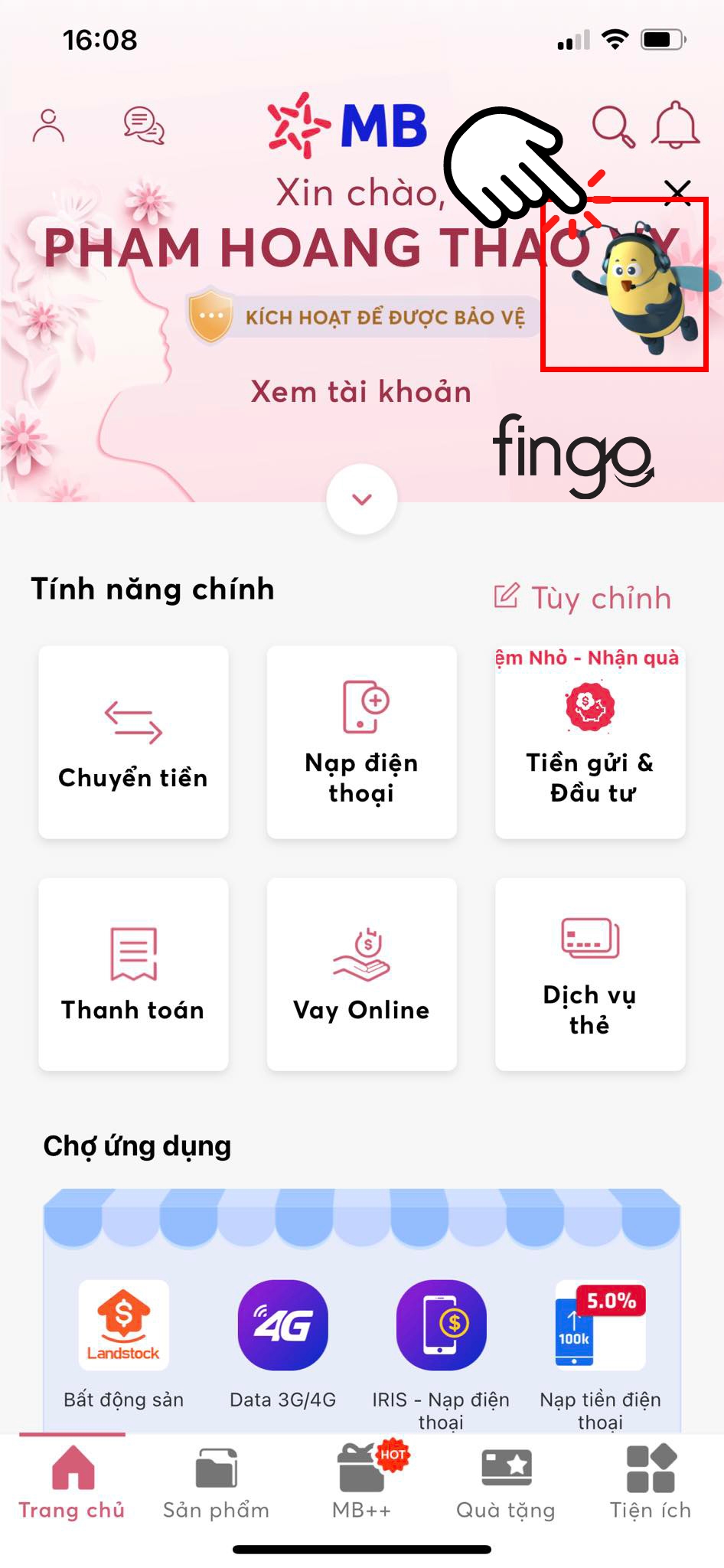 Chọn vào biểu tượng con ong