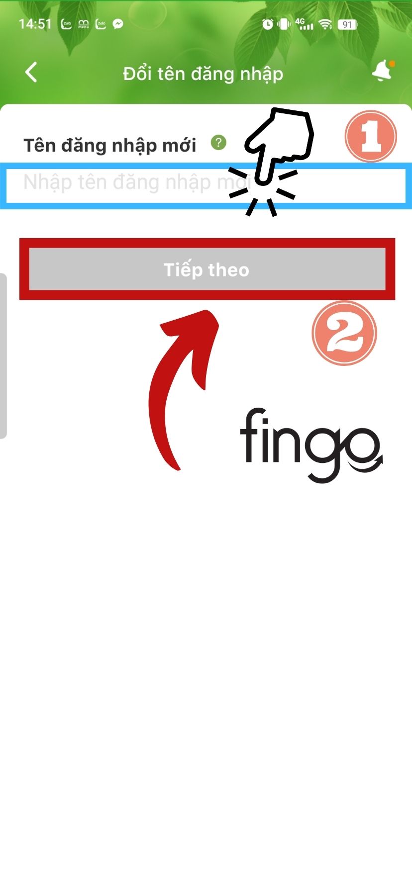 Nhập tên bạn muốn đổi vào ô trống xanh dương và chọn "Tiếp theo"