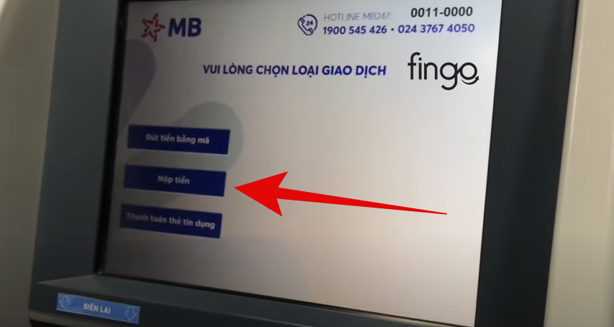 Chọn chức năng "Nộp tiền" 