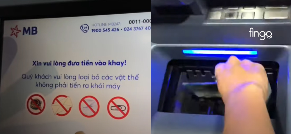 Để tiền vào khay theo hướng dẫn
