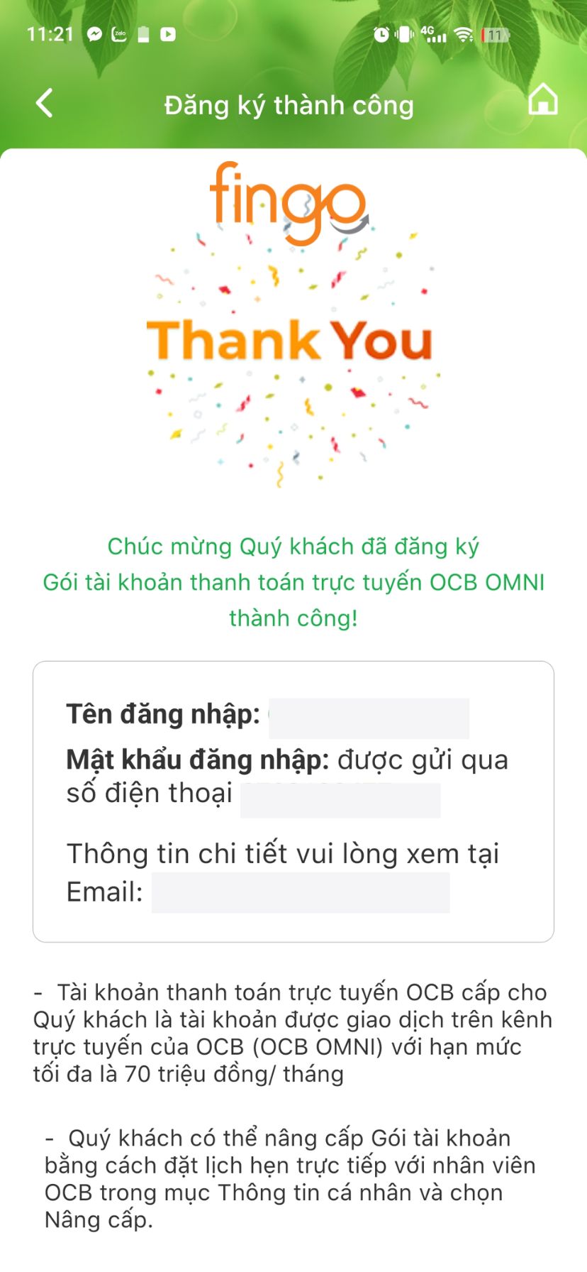 Bước 16: Xác nhận rằng tài khoản ngân hàng của bạn đã được tạo thành công.