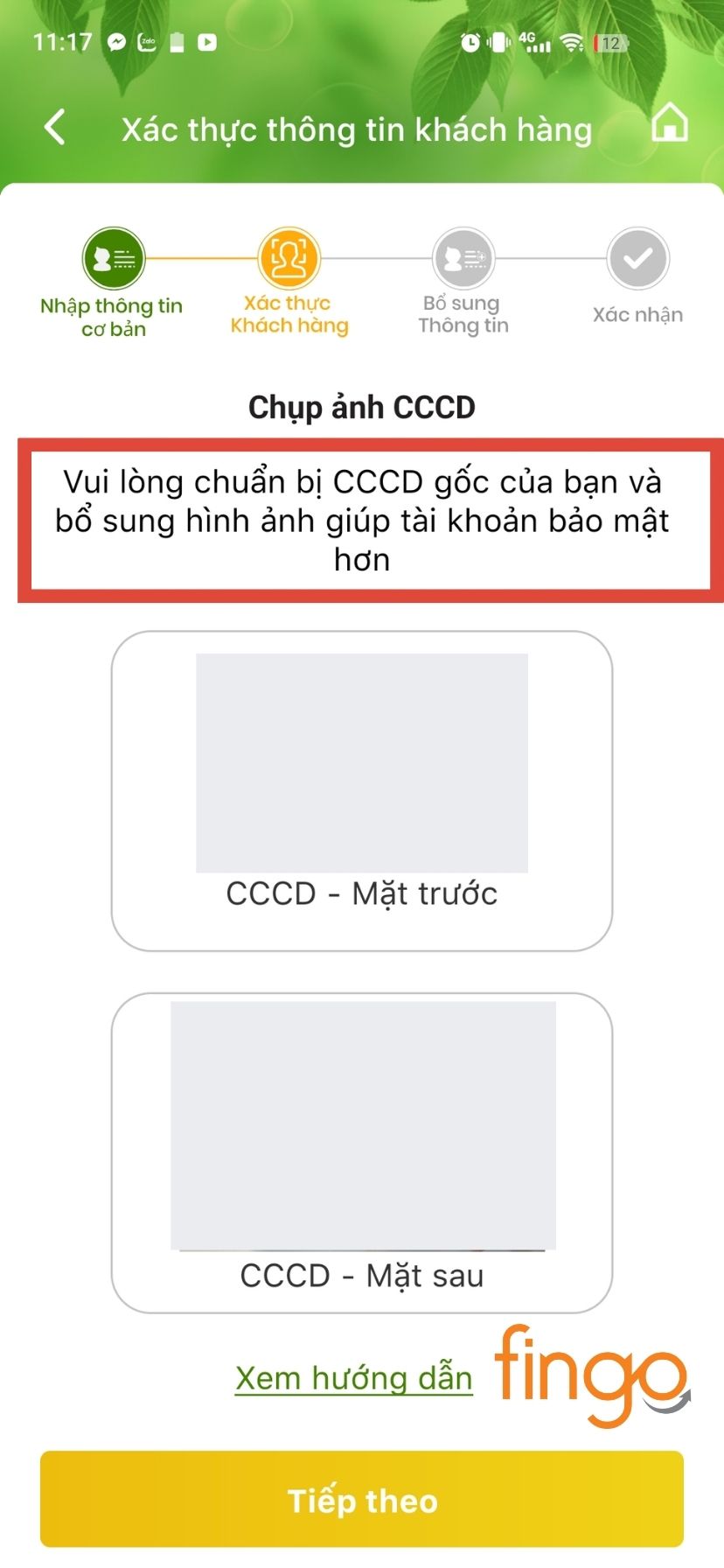 Bước 9: Bạn hãy đọc kĩ nội dung khung màu đỏ. Sau khi hoàn thành tốt bước 9 hãy bấm "Tiếp theo"
