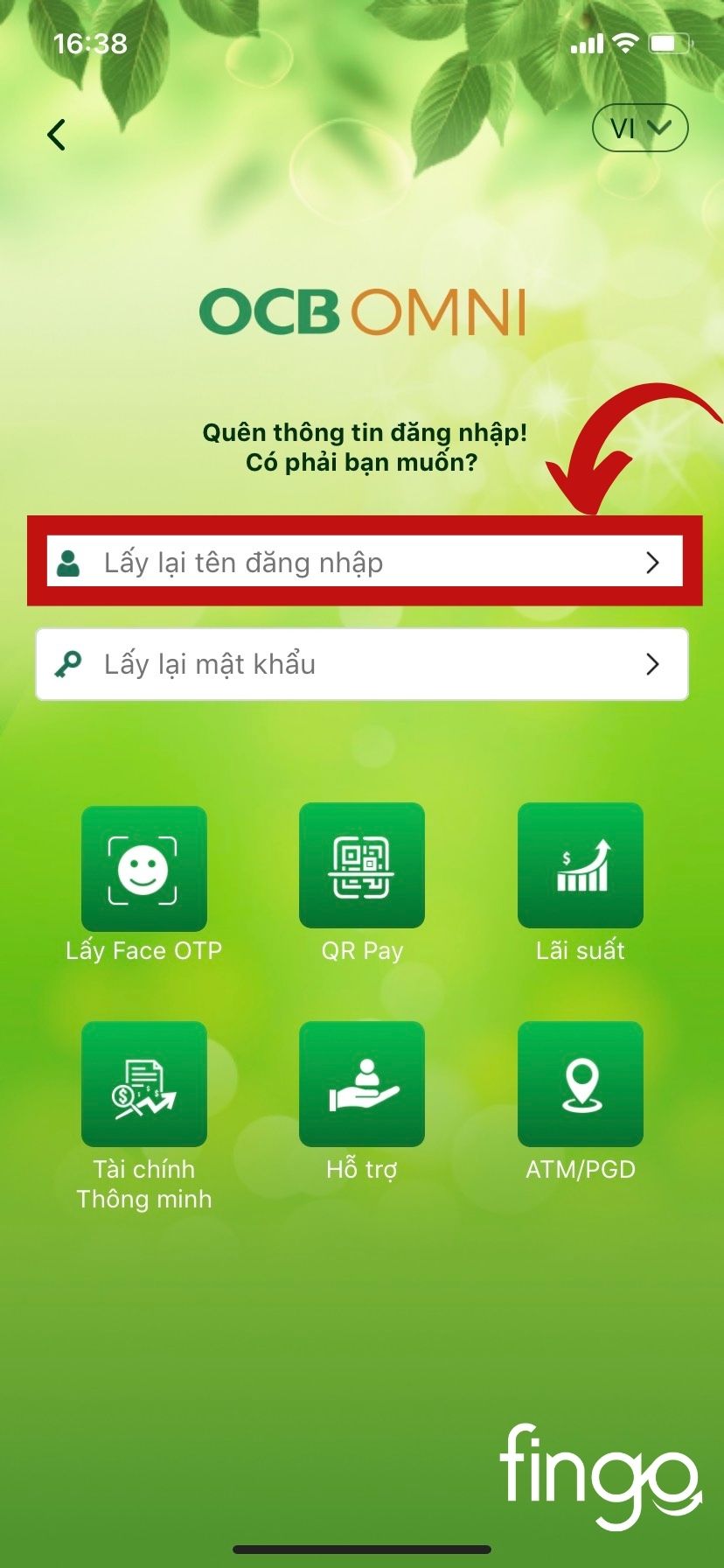 Chọn "Lấy lại tên đăng nhập"