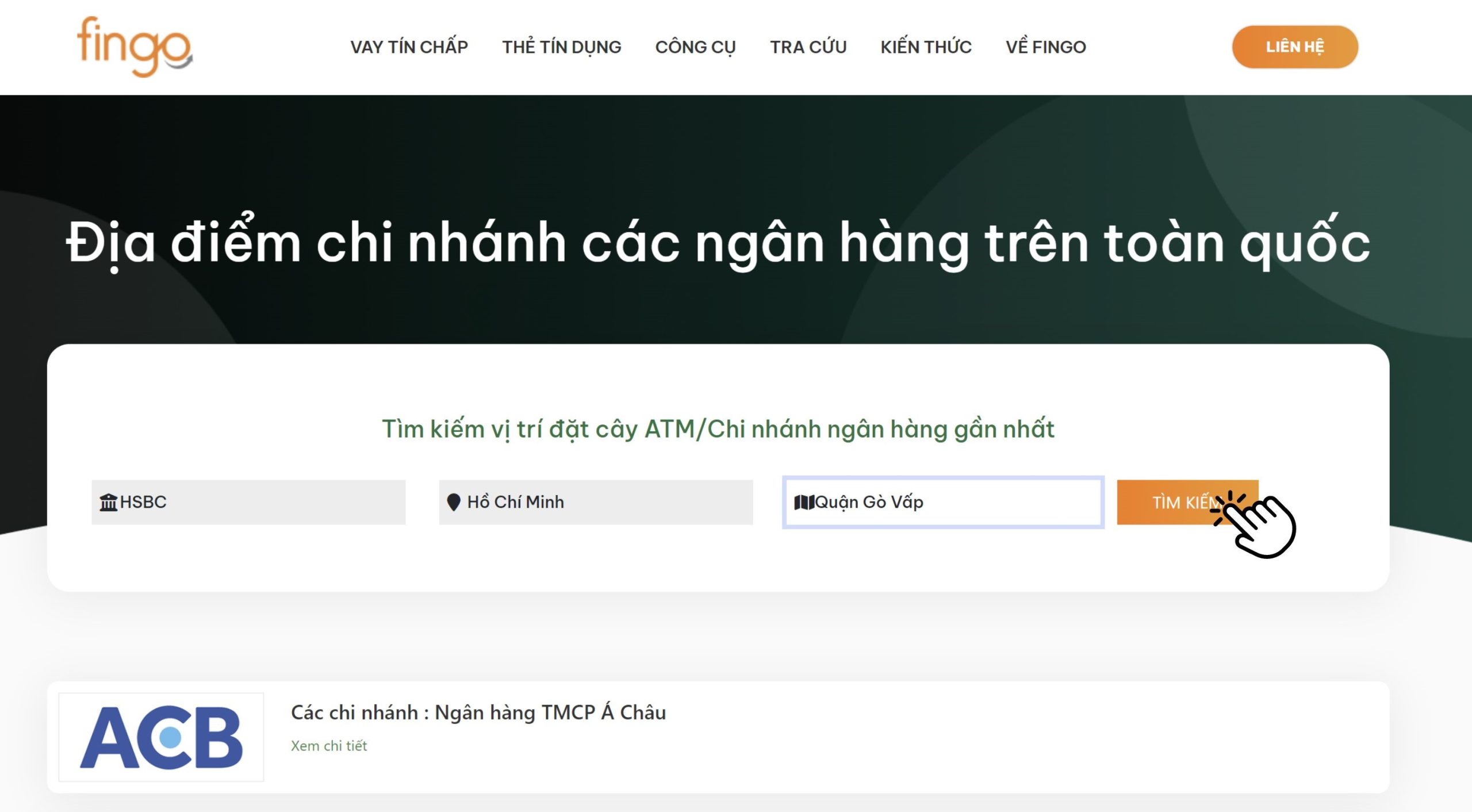 Lọc chọn ngân hàng HSBC, tỉnh, quận/huyện. Bấm Tìm kiếm.
