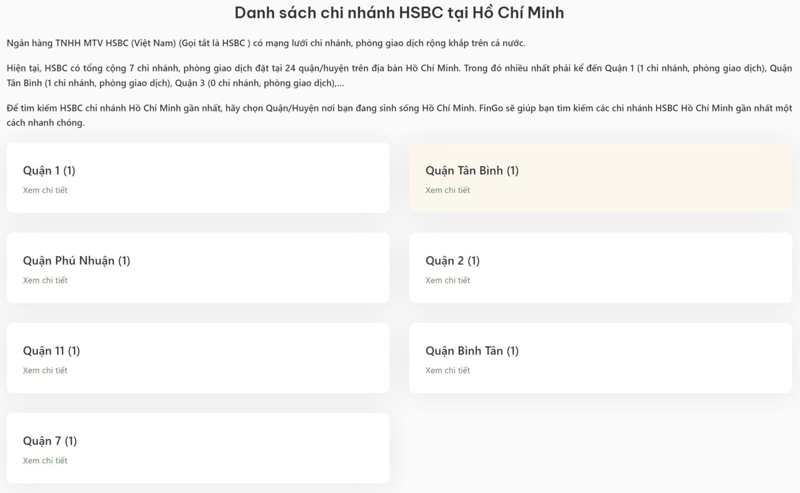 Tổng hợp danh sách các chi nhánh HSBC tại Hồ Chí Minh