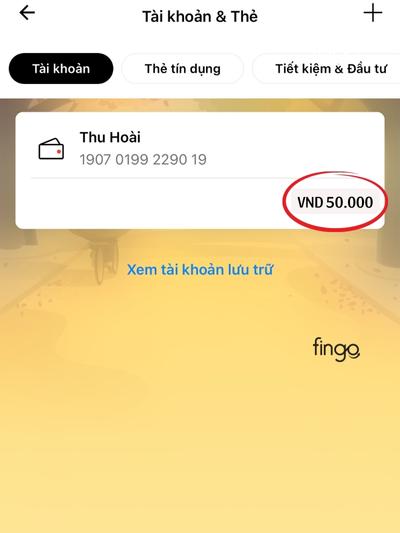 Số tài khoản và số dư tài khoản được hiển thị cụ thể dưới đây