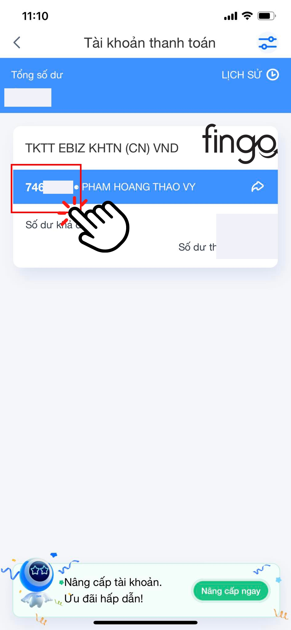 Số tài khoản của bạn hiển thị tại đây