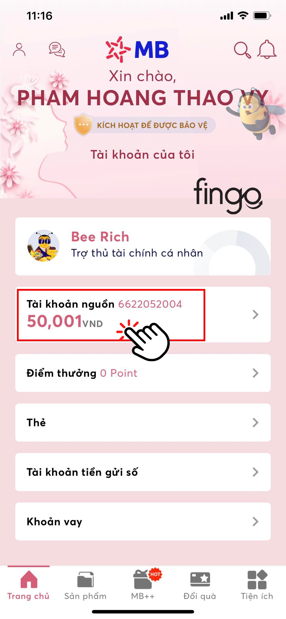 Số dư của bạn hiển thị tại đây