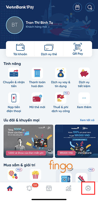 Vào ứng dụng Vietinbank iPay, chọn phần Cá nhân