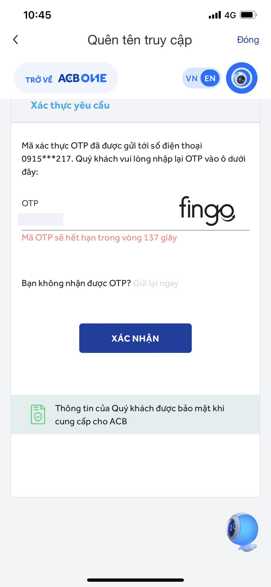 Nhập mã OTP