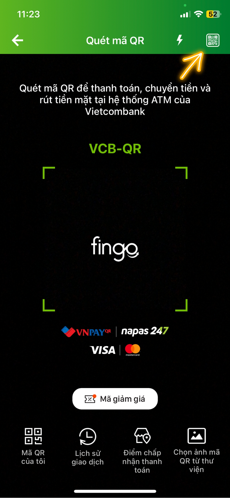Thanh toán bằng mã QR Vietcombank bước 3