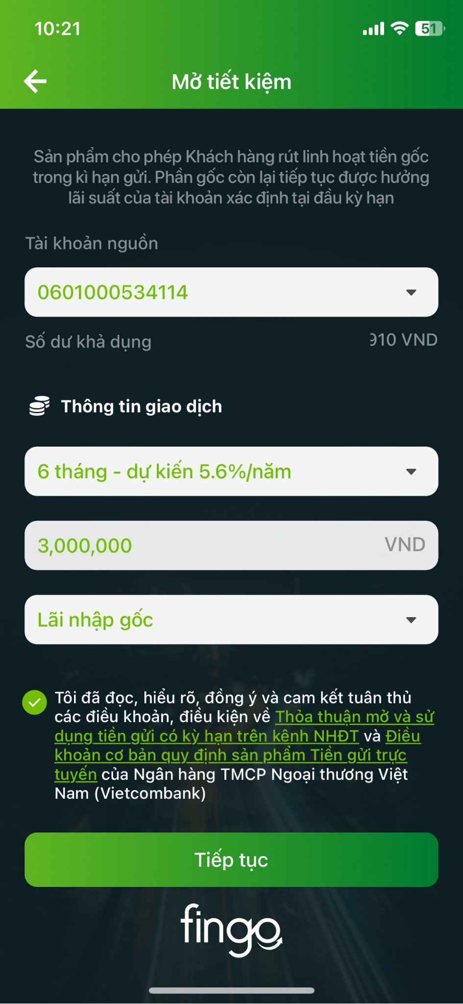 Tiết kiệm linh hoạt Vietcombank bước 3