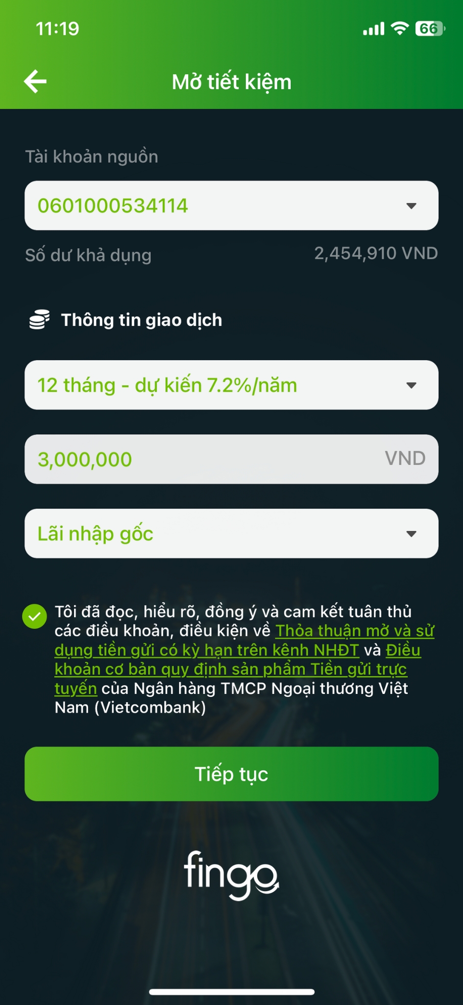 Tiết kiệm thường Vietcombank bước 3
