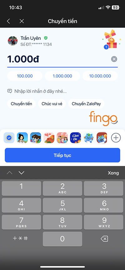 Nhập số tiền bạn muốn chuyển