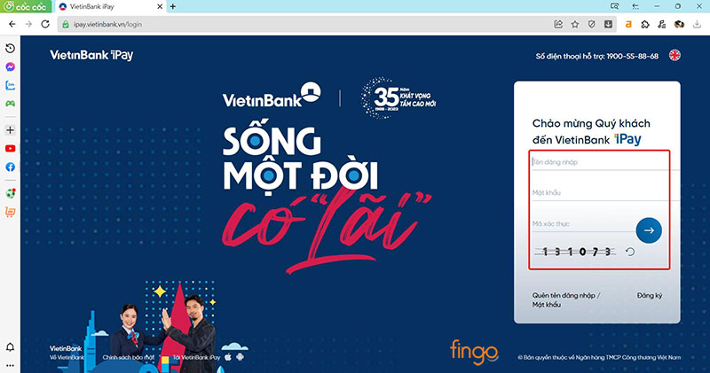 Vào website chính thức của ngân hàng và đăng nhập