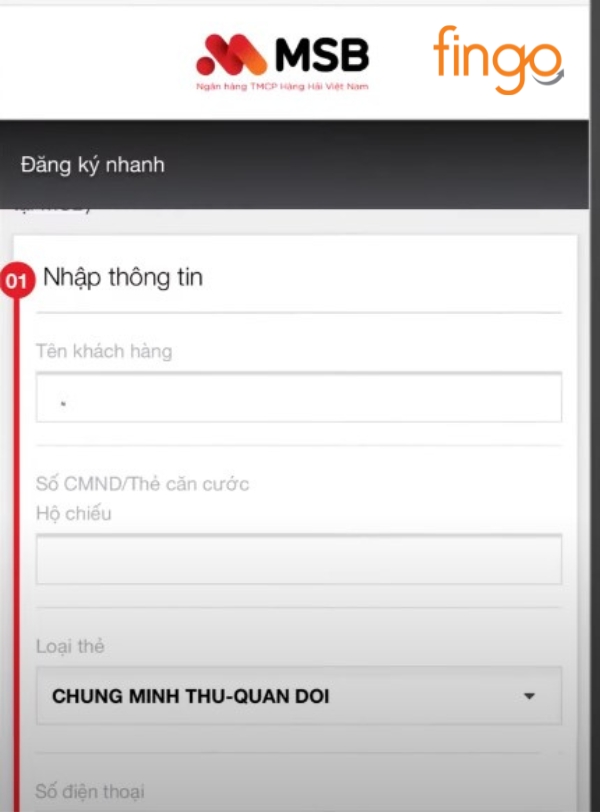 Đăng ký internet banking MSB qua website