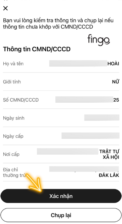 Nhập thông tin cá nhân để xác minh danh tính