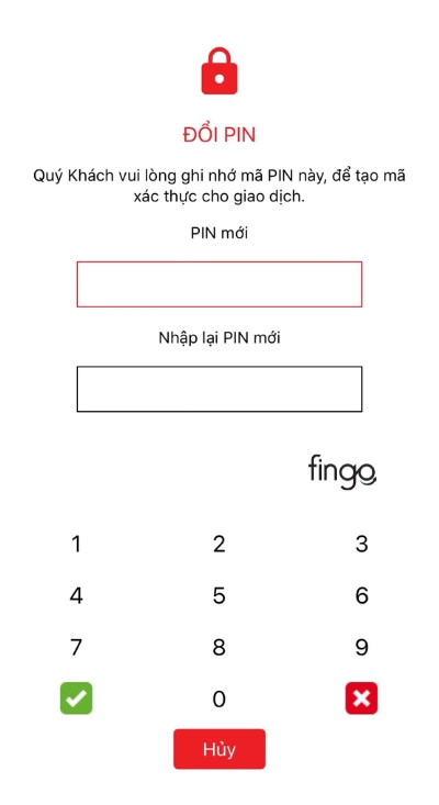 Nhập mã PIN mới và xác nhận 