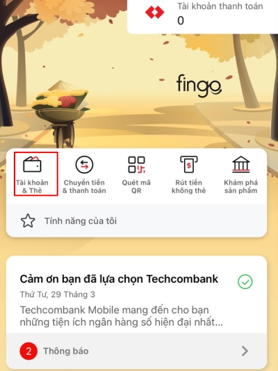 Chọn mục Tài khoản và thẻ