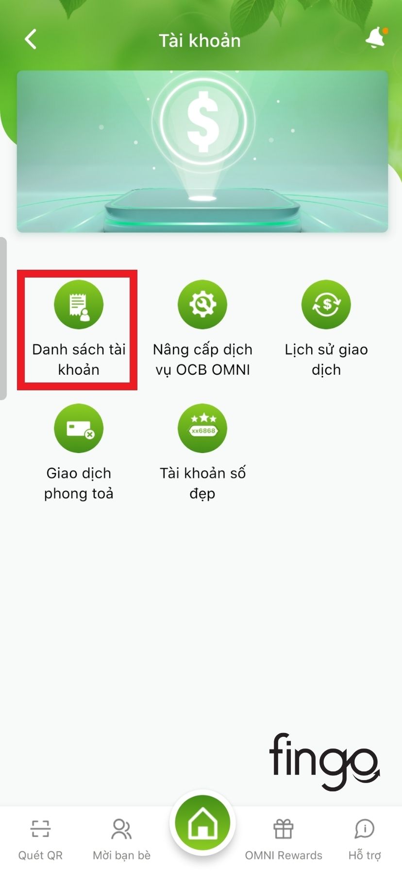 Bước 2: Chọn "Danh sách tài khoản"