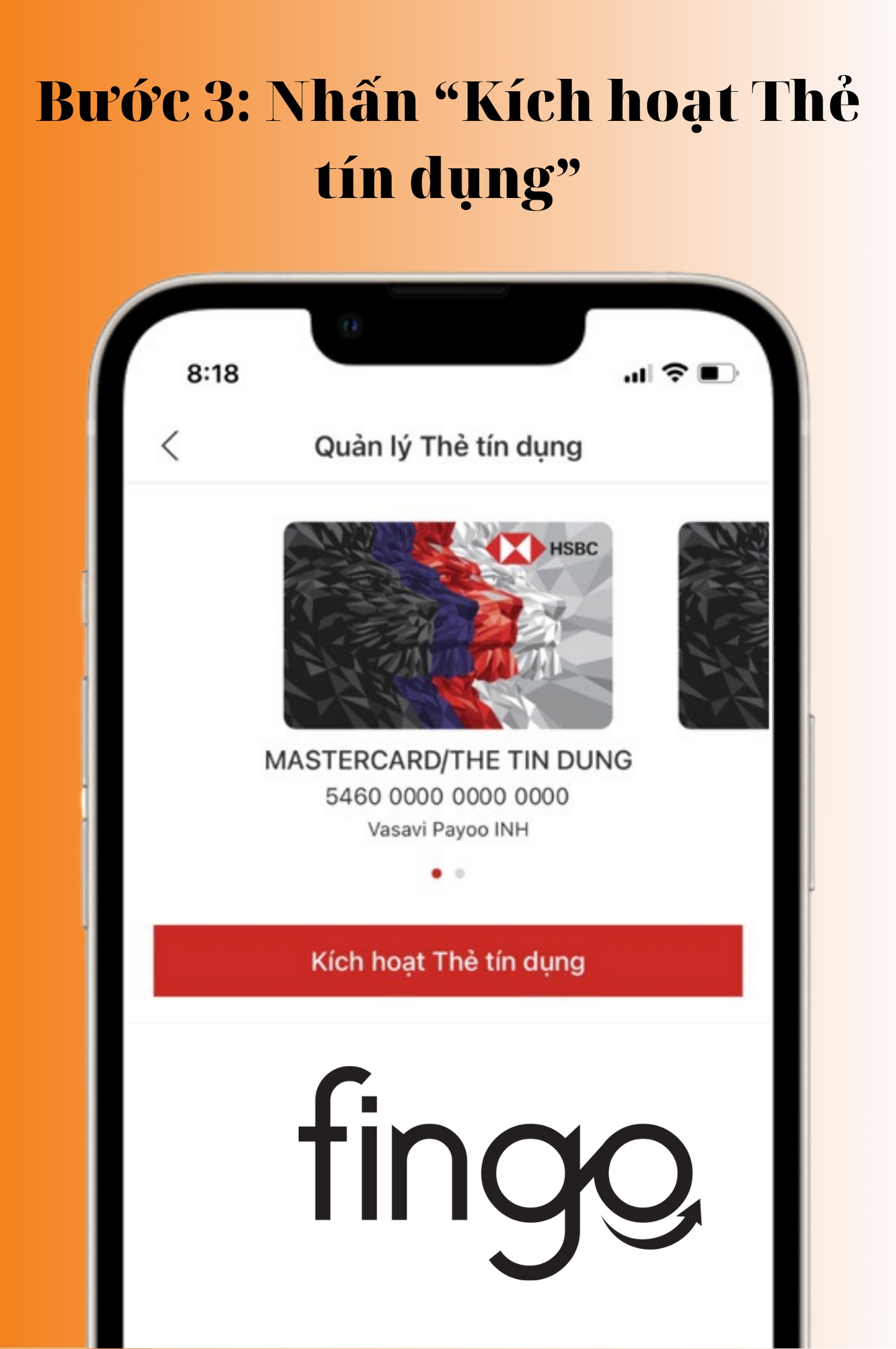 Bước 3: Nhấn “Kích hoạt Thẻ tín dụng”