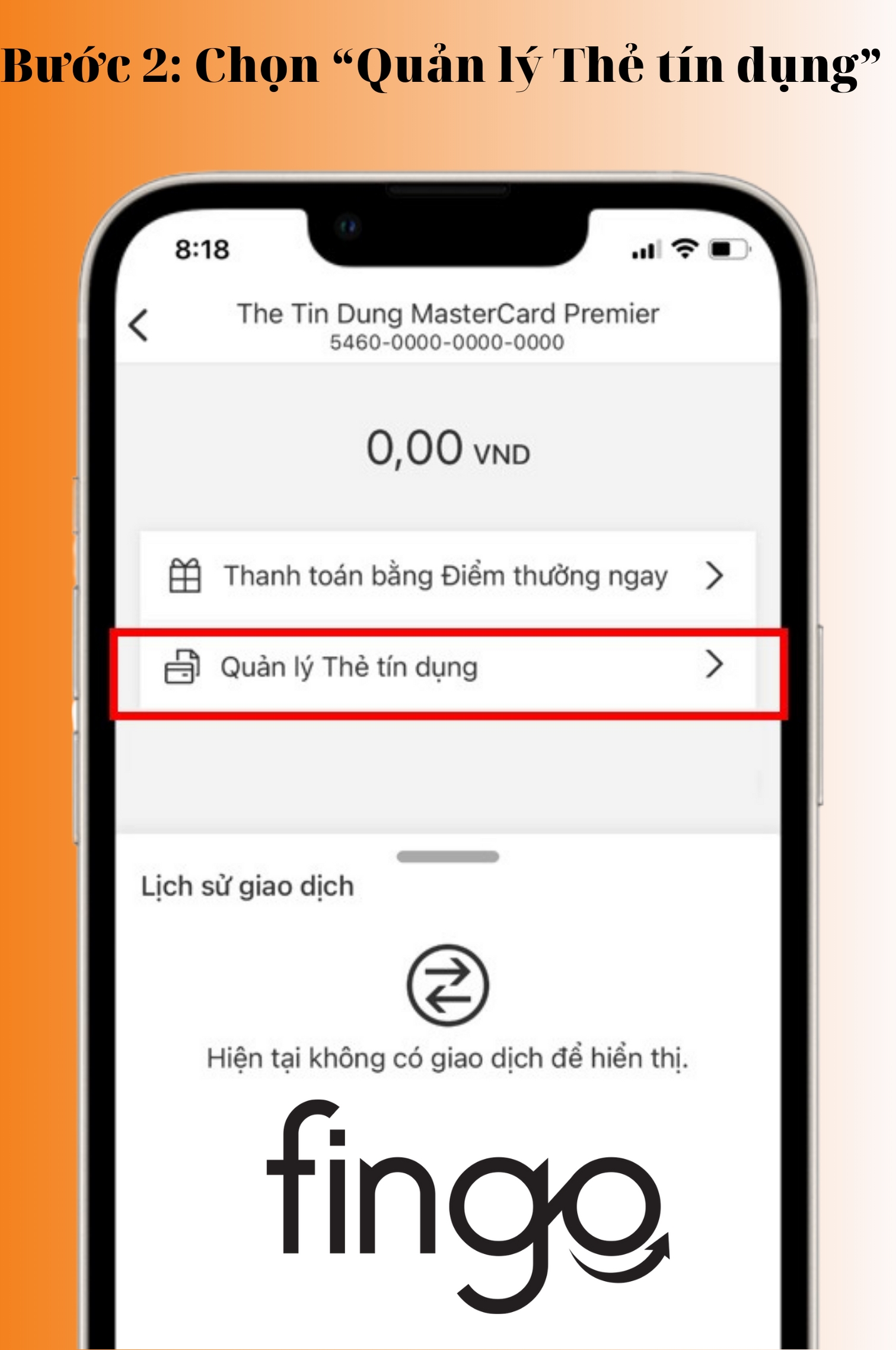 Bước 2: Chọn “Quản lý Thẻ tín dụng”.