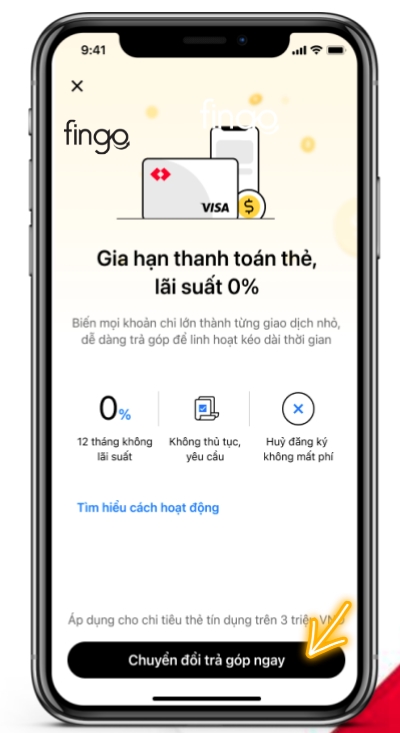 Chọn mục chuyển đổi trả góp ngay để hoàn tất