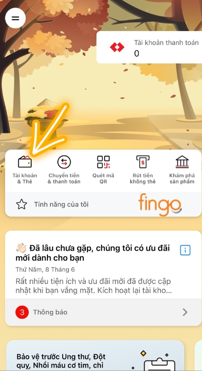 Nhấn chọn "Tài khoản và thẻ" 