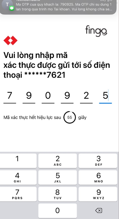 Nhập mã OTP gửi về điện thoại