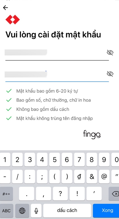 Nhập mật khẩu và xác minh mật khẩu 