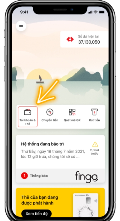 Nhấn chọn Tài khoản và thẻ