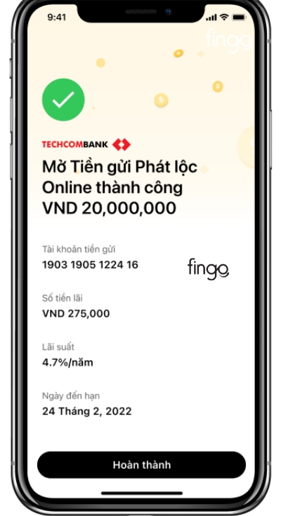 Thông báo gửi tiết kiệm phát lộc thành công