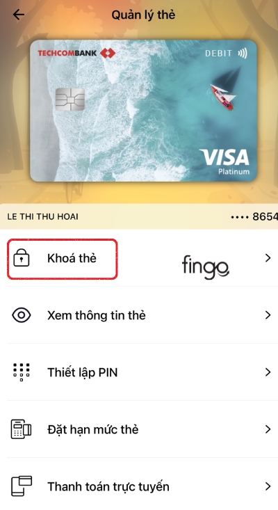 Chọn mục khóa thẻ